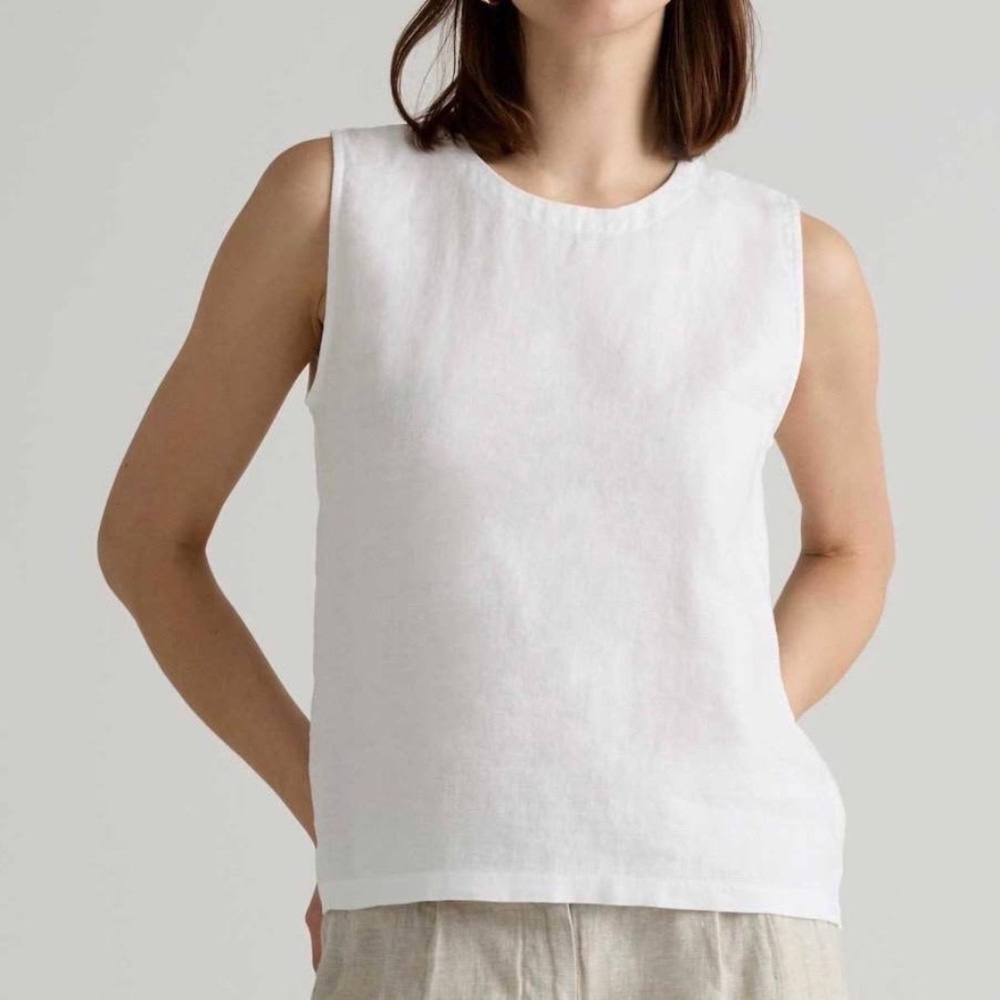Quince 100% European Linen Tank in White Size M